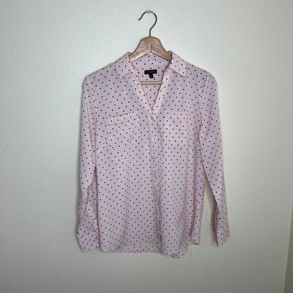 Talbots Long Sleeve Button Up Pink Polka Dot Sheer Blouse Small - Picture 1 of 13